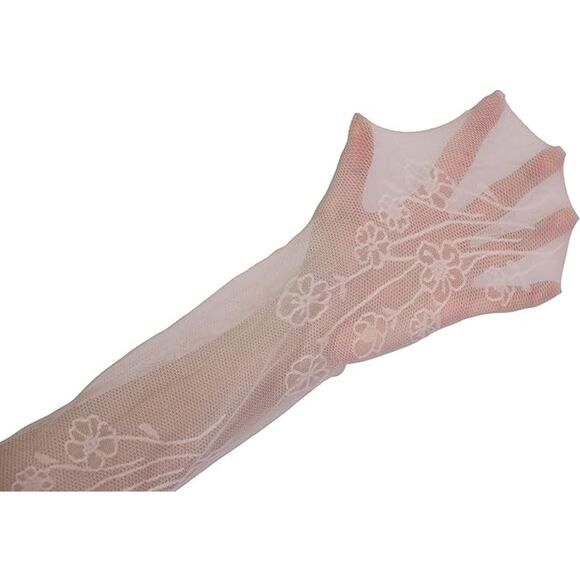 Mesh & Floral-Patterned Stockings Tights Beige High Waist Pantyhose OS - Picture 5 of 7